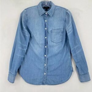 J. Crew Chambray Blue Button Up Denim Shirt, 100% cotton size 6